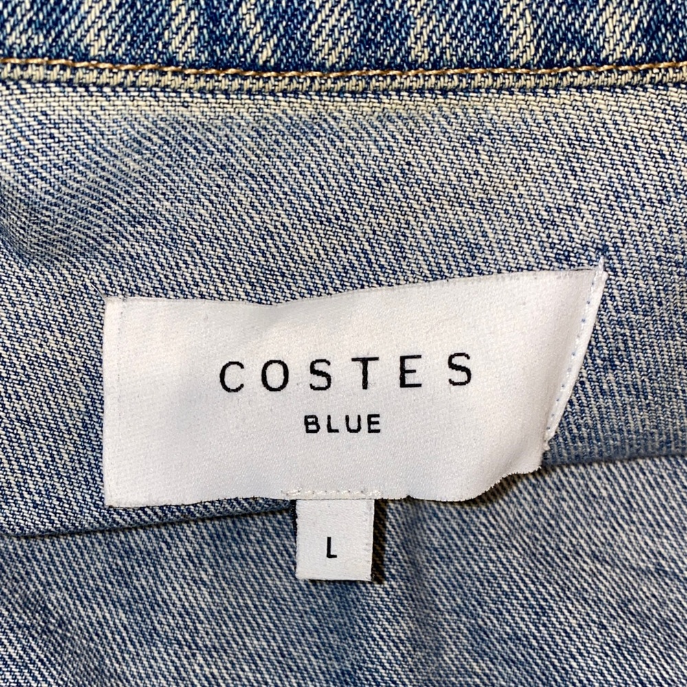 New! COSTES Blue European Made Long Distressed Denim Jacket for Women Size Large - Picture 13 of 16